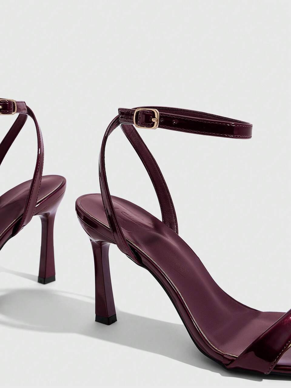 CUCCOO SZL Women Shoes Spring And Summer New Burgundy Mirror Ankle Strap Women's High Heel Sandals Stylish Simple Comfortable Versatile Sexy Party Banquet Women's Sandals Prom Heels Summer Shoes