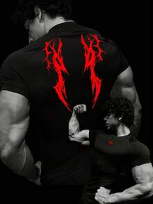 RISE LYT 男士哥特印花休闲健身运动T恤 - 黑色 - 查看 1