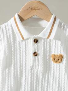 Souflis Souflis Unisex Baby White Ribbed Polo Neck T-Shirt, Suitable For All Occasions In Summer, White All-Match Versatile Is The Best Choice For Baby In Summer - Beige - View 6