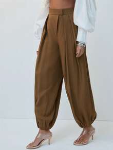 Hauture Women's Pleated Front Harem Trouser Pant, Brown Autumn Chic Date Night Work Old Money Style, Sophisticated Casual Business Casual Cocktail Party - Brown - View 3