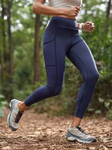 In My Nature Women's Letter Print High Waist Casual Outdoor Leggings - Navy Blue - View 6