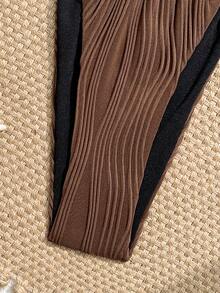 Swim Mod 2 piezas Conjunto de bikini bandeau de unicolor con textura para mujeres, traje de baño de playa - Café integral - Ver 3