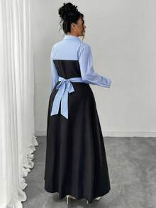 SHEIN Elenzya Đầm dài tay cổ buộc dây phối họa tiết cho nữ, đầm dự tiệc nhà thờ, đầm trang trọng, đầm thanh lịch cổ điển cho nữ, bộ trang phục nữ sang trọng. - Nhiều màu - Xem 2