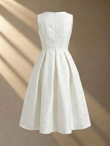 Vestido de verano 2026 de longitud media, sin mangas, de tela jacquard elegante en color albaricoque claro, adecuado para mujeres de 20 a 35+ años para fiestas, vacaciones y cenas formales (estampado aleatorio) - Albaricoque - Ver 2