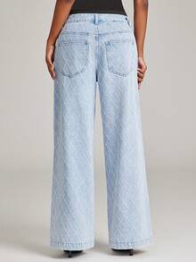 NYA SZN Denim Mid Rise Slouchy Wide Leg Baggy Light Wash Texture Diamond Button Detail Unique Bridal Shower Swimming Outfits For Women White Summer Basic Sexy - Light Wash - View 6