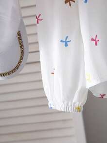 Summer Tops 1pc Girls Turndown Collar Long Sleeve Striped Button-Up Casual Shirt, Autumn - White - View 5