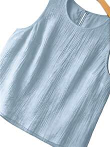 GlowEve CURVE Plus Size Women Textured Round Neck Sleeveless Camisole And Tank Top - Baby Blue - View 4