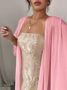 Elenzga 2025 Spring/Summer High-End Minimalist Blue Strapless White Shawl Collar Dress - Pink - View 4