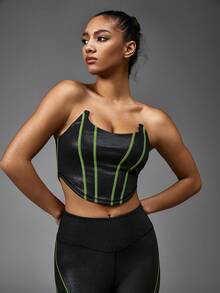 GLOWMODE Color Blocking Striped Sports Bra - Black - View 5