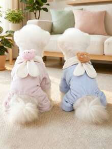 PETSIN 1件宠物服装，配有可爱卡通娃娃领带，猫狗穿着连体衣，柔软舒适。 - 彩色 - 查看 2