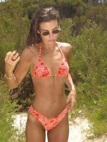 Swim Mod Women's Random Floral Print Halter Bikini Set With Metal Flower Decor, Spring/Summer - Multicolor - View 1