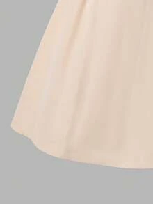 白色夏季優雅亮片青少年女孩婚紗禮服，柔軟經典編織風衣面料，可拆卸肩部蝴蝶結，修身派對洋裝 - 杏色 - 查看 4