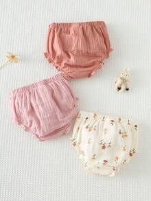 Cozy Pixies 3件套女婴纯色舒适弹力腰短裤套装 - 粉色 - 查看 2