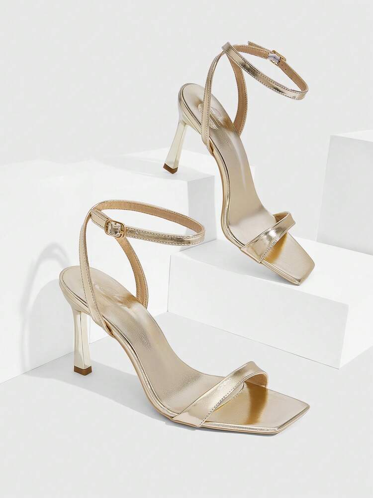 CUCCOO SZL Women Shoes Spring And Summer New Golden Ankle Strap Women's High Heel Sandals Stylish Simple Comfortable Versatile Sexy Party Banquet Women's Sandals