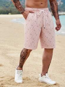 Manfinity RSRT Men's Casual Geometric Print Drawstring Waist Pocket Shorts, Beach Pants - Pink - View 3