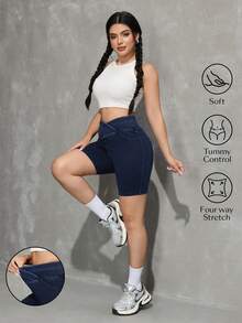 SHEIN Tall Women's High Waist Pocketed Casual Versatile Daily Wear Denim Shorts - Dark Wash - View 2