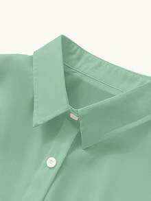 Franclia Plus Size Women's Solid Color Single-Breasted Casual Versatile Daily Wear Long Sleeve Shirt Fall - Green - View 4