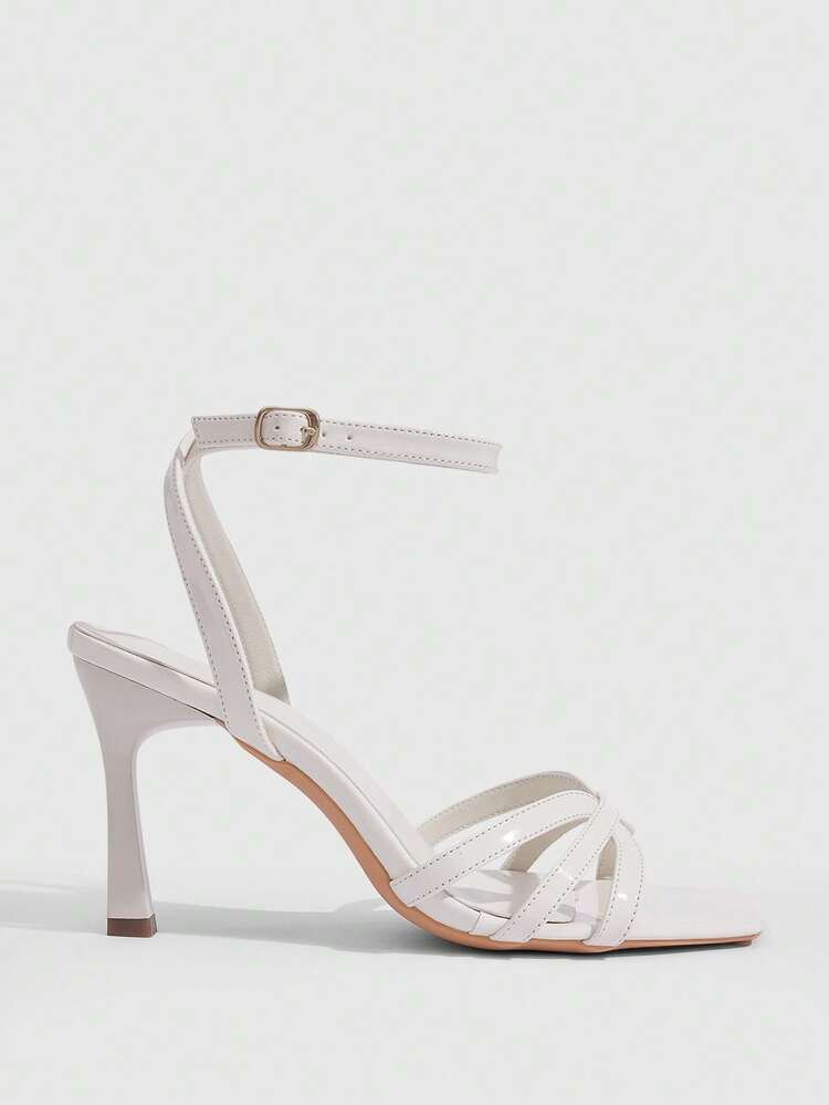 CUCCOO SZL Women Shoes Spring And Summer New Beige Mirror Cross Strap Ankle Strap Women's High-Heeled Sandals Fashionable Comfortable Versatile Sexy Party Women's Sandals Women's Shoes