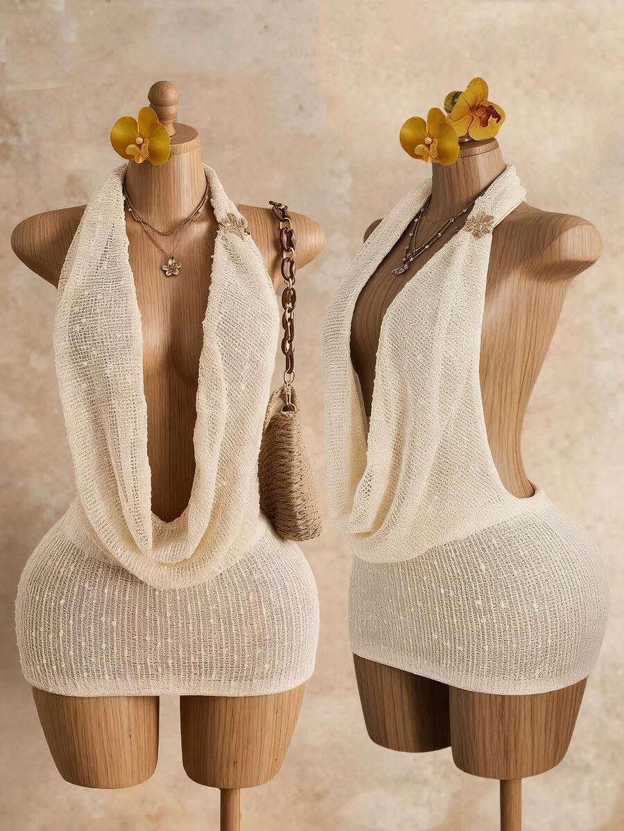 Mistrie Vestido sin mangas con cuello halter y tela vaporosa tejida - Blanco - Ver 1