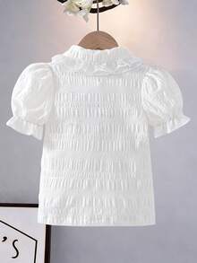 Blusa de niña con cuello Peter Pan de unicolor y ribete de encaje - Multicolor - Ver 4