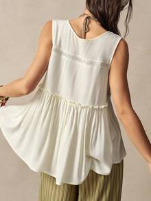 Bohemela Women's Off-White Boho Summer Tank Top,Vacation Holiday Handcrafted Shell Tassel Patchwork Ruffled Hem Casual Sleeveless Top For Beach Festival - Apricot - View 8