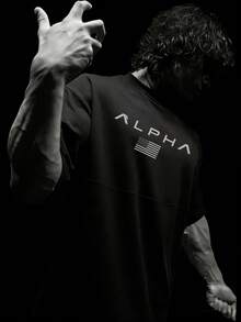 RISE LYT Áo thun thể thao tay ngắn in chữ và cờ Mỹ dành cho nam - màu đen - Xem 3