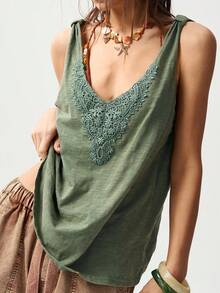 Bohemela Plus Size V-Neck Embroidered Loose Casual Versatile Camisole For Summer - Green - View 8