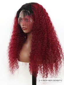 13x4 透明蕾丝前假发，真人发，1B/99J 深波浪卷发，180% 密度，预先拔毛，带婴儿发，1B 酒红色深波浪卷发，女士款 - S1B/99J - 查看 4