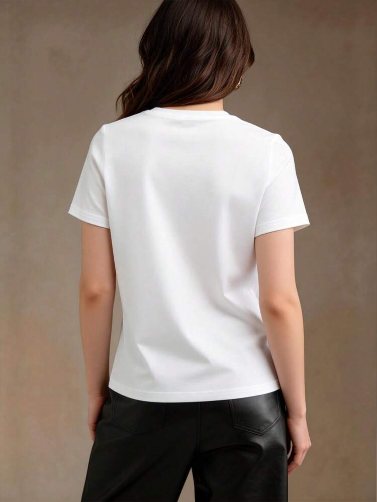 Summer Casual Heart Rhinestone Embellished Short Sleeve T-Shirt