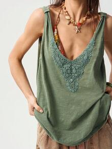 Bohemela Plus Size V-Neck Embroidered Loose Casual Versatile Camisole For Summer - Green - View 3