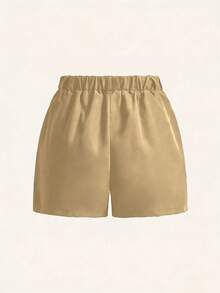 EMERY ROSE 大码女式纯色口袋休闲百搭日常短裤 - 卡其色 - 查看 2