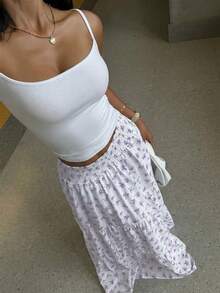 Muchica 女士百褶印花休闲百搭约会旅行迷你裙 - 紫色 - 查看 4