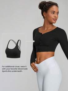 GLOWMODE FeatherFit™-Ribbed Long Sleeve Cardigan Daily Casual - Black - View 5