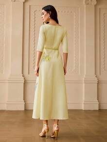 ZEYLAH Váy dài lãng mạn, sang trọng, thanh lịch dành cho nữ - Màu vàng - Xem 3