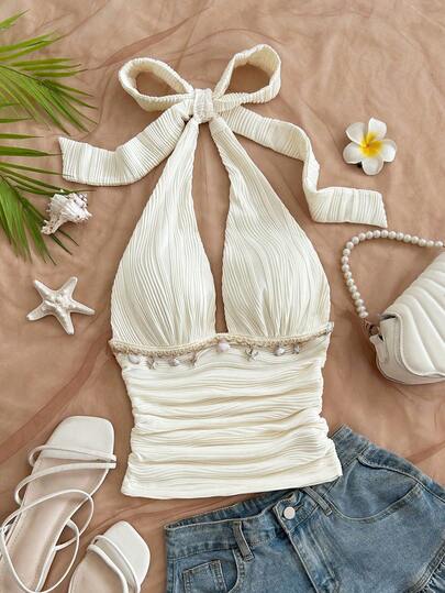 INAWLY 大码女式海星边饰纹理吊带背心