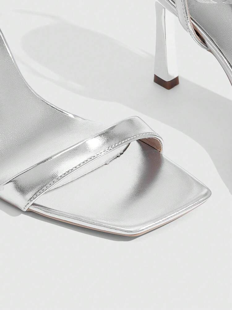 CUCCOO SZL Women Shoes Spring And Summer New Silver Ankle Strap Women's High Heel Sandals Stylish Simple Comfortable Versatile Sexy Party Banquet Women's Sandals