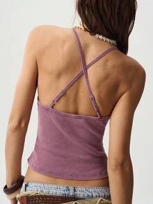 Bohemela Women's Casual Criss-Cross Backless Halter Top, Versatile For Daily Wear - Purple - View 8