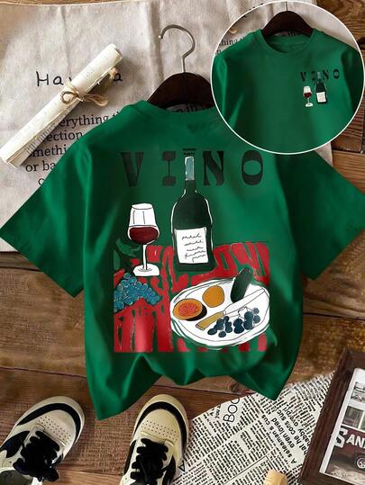 DrmWander 女士印花T恤，休闲街头风短袖T恤，可爱夏季上衣