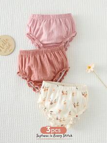 Cozy Pixies 3件套女婴纯色舒适弹力腰短裤套装 - 粉色 - 查看 6