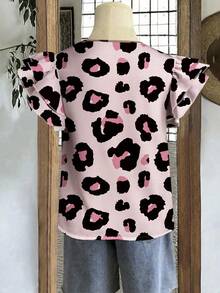 EMERY ROSE Plus Size Women Allover Print Round Neck Casual Versatile Daily Wear Shirt - Pink - View 4