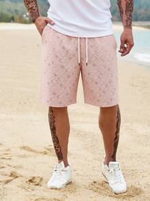 Manfinity RSRT Men's Casual Geometric Print Drawstring Waist Pocket Shorts, Beach Pants - Pink - View 6