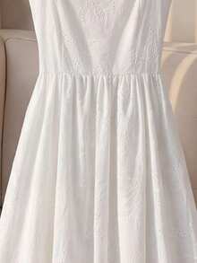 GlowEve Đầm mùa hè màu trơn, kiểu Pháp, dây mảnh thêu trắng, thích hợp cho kỳ nghỉ biển. - trắng - Xem 5