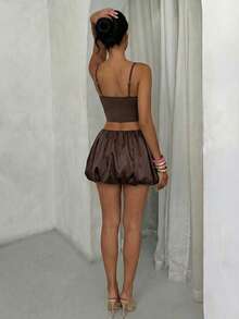 Glamine Women's Fashionable Bubble Hem Mini Skirt - Brown - View 2