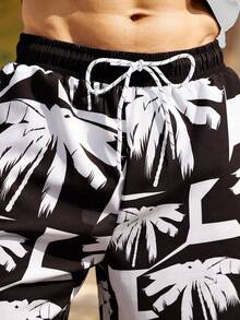 CoralVoy Conjunto de traje de baño casual de vacaciones de playa con estampado de palmeras, de manga larga y pantalones cortos para hombre - Multicolor - Ver 5