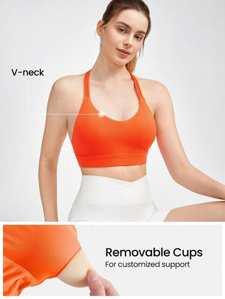 FeatherFit™ V-Neck Sports Bra With Lace-Up Back