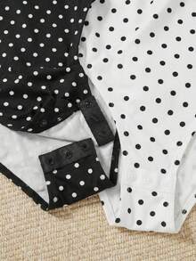 SHEIN EZwear 两件套女士方领复古波点连体衣，杜卡迪圆点图案，休闲简约风，适合夏季穿着 - 彩色 - 查看 5