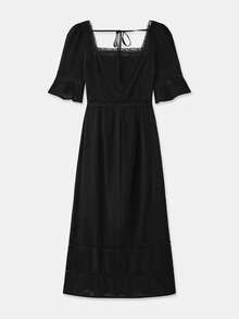 lacRébo 别致的黑色蕾丝边中长连衣裙，散发着优雅的节日气息 - 黑色 - 查看 9