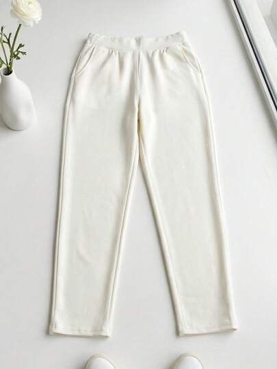 Pantalón semientubado para mujer, clásico, casual y elegante, tela de algodón y poliéster, apto para cualquier temporada. Colores lisos sin estampados. Ajuste de cintura natural con resorte ligero, bolsillos funcionales. Fresco, ligero y cómodo.