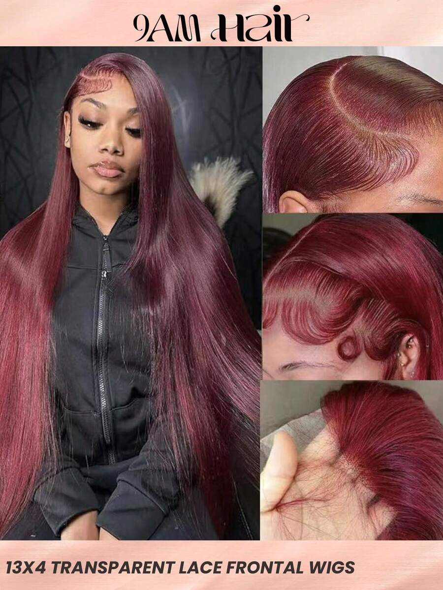99J Burgundy Lace Front Wigs Human Hair Wigs For Women 13x4 Lace Burgundy Wig Human Hair Pre Plucked Red Lace Front Wigs 180% Density Straight Burgundy Everyday Party Wig - S99J - View 1