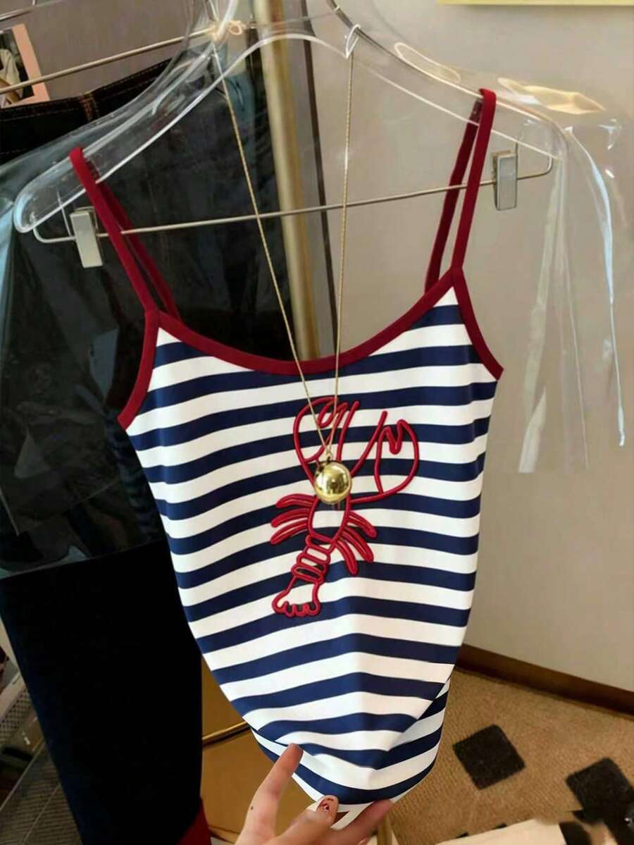 Resyla Striped Lobster Print Women Casual Camisole - Multicolor - View 1